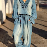 Women's Ruffled Denim Shirt