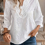 Women's V-neck embroidered lace patterned blouse