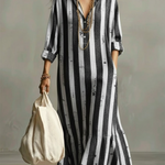 Retro Striped Ruffled Hem Dress