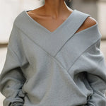 Women's Casual Plain Asymmetrical Loose Cotton Sweatshirt