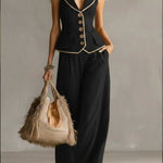 Women's Slim-fit Linen And Cotton Vest And Trousers Two-piece Set