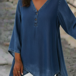 Elegant V-neck Button-up Denim Shirt