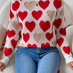 Women's Hearts Valentine's Day Pattern Art Print Casual Cotton Sweater