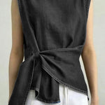 Women's Round Neck Sleeveless Loose-fitting Casual Denim Top