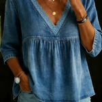 Retro Casual Lace Collar Denim Shirt Top