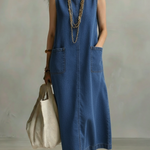 Casual Minimalist Patch Pockets Denim Dress
