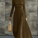 Women's Stylish Casual Satin Knit Pleated Maxi Dress