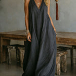 Women's Casual Sleeveless Loose Pocket Vest Long Dress