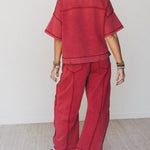 Women's Casual Washed Cotton T-shirt And Pants Two-piece Set