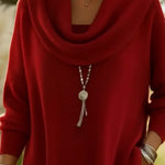 Elegant Draped Collar Irregular Hem Sweater Pullover