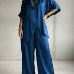 Women's Elegant Satin Top And Wide-leg Pants Two-piece Set