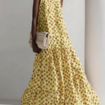 Retro Polka Dot Print Multi-layered Hem Maxi Dress