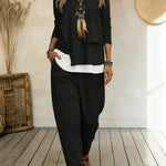 Women's Casual Asymmetrical Hem Cotton Top And Pants Two-piece Set