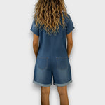 Joan™ | Short cotton dungarees with denim effect