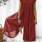 Women's Solid Color Art Casual Short Sleeve Cotton Linen Jumpsuit