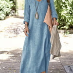 Women's Loose Solid Color Art Casual Cotton And Linen Dress