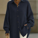 Women's Solid Color Lapel Long-sleeved Casual Loose Knit Cardigan
