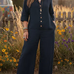 Women's Cozy Loose Collar Button-up Linen Jumpsuit