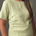 Casual Pleated Button Cotton And Linen Top