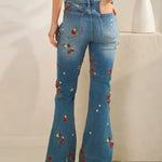 Women's Lovely Strawberry Pattern Art Print Casual Cotton Denim Jeans