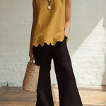 Elegant Minimalist Wavy Hem Shirt And Trousers Two-piece Set