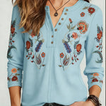 Women's Floral Print Stretch Knit Cotton Henley Top