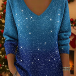 Starry Sky Shiny V-neck Loose Sweater Top
