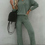 Casual Knitted Top And Wide-leg Pants Two-piece Set