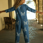 Vintage Butterfly Print Denim Jumpsuit