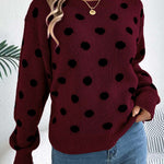Women's Casual Color-block Polka Dot Long-sleeve Pullover Sweater