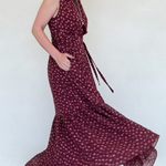 Elegant Polka Dot Print Belted Maxi Dress