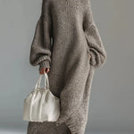 Women's Solid Color Round Neck Long Sleeve Casual Loose Knit Dress