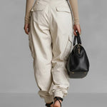 Women's Solid Color High-waisted Casual Loose Wide-leg Cargo Pants