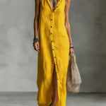 Women's Retro Hooded Solid Color Long-sleeved Cotton Linen Dress
