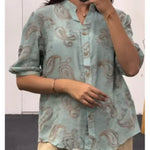 Women's Paisley Print Cotton Linen Shirt