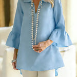 Women's Solid Color V-neck Three-quarter Sleeve Casual Loose Cotton And Linen Top