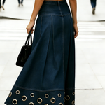 Trendy Hollow Metal Eyelet Denim Skirt