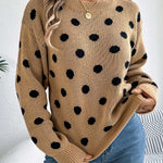 Women's Casual Color-block Polka Dot Long-sleeve Pullover Sweater
