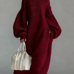 Women's Solid Color Round Neck Long Sleeve Casual Loose Knit Dress