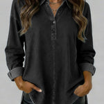 Women's Lapel Long-sleeved Loose-fitting Denim Shirt