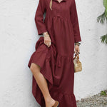 Women's Solid Color Round Neck Long Sleeve Casual Loose Cotton Linen Dress