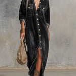 Women's Cardigan-style Collarlong-sleeved Casual Loose Denim Dress.