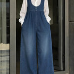 Women's U-neck Simple Sleeveless Casual Loose Denim Wide-leg Jumpsuit