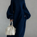 Women's Solid Color Round Neck Long Sleeve Casual Loose Knit Dress