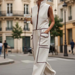 Casual Loose-fitting Color-blocked Workwear Jumpsuit