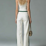 Women's Collared Sleeveless Casual Loose Top And High-waisted Casual Loose Wide-leg Pants Cotton Set
