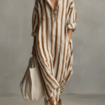 Casual And Cozy Striped Linen-cotton Dress