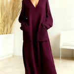 Women's Solid Color V-neck Long Sleeve Casual Pocket Loose Knit Dress