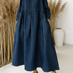 Women's Peter Pan Collar Long-sleeved Loose-fitting Casual Denim Dress