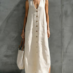 Women's Minimalist Cotton V-neck Sleeveless Loose-fitting Long Dress